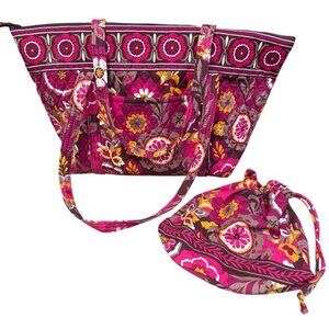 Vera Bradley CARNABY Zippered Tote Bag w/ Matching Wet/Dry Ditty Bag Pink Floral